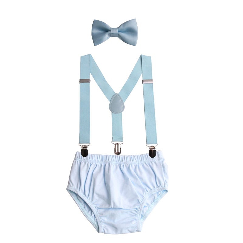 GUCHOL Baby Boys First Birthday Cake Smash Outfit Suspenders Bow Tie Rugby ONE Themes Diaper Cover (Light Blue Cake Smash Outfit) - Image 1